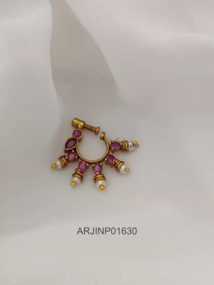Ruby Stone Pearl Nose Pin