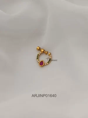 Gold Plated One Ruby Stone Nose Pin