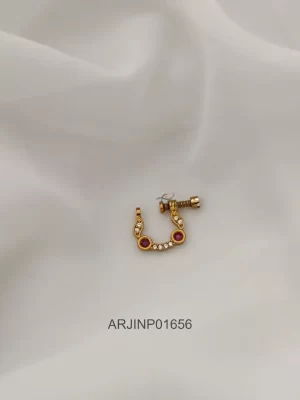 Trendy White and Ruby Stone Nose Pin