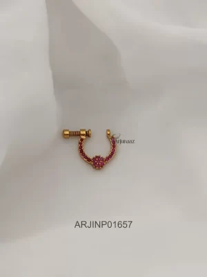 Floral Ruby Stone Screw Type Nose Pin