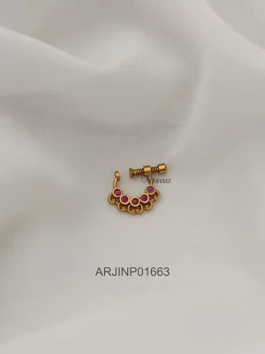 Ruby Stone Floral Screw Type Nose Pin
