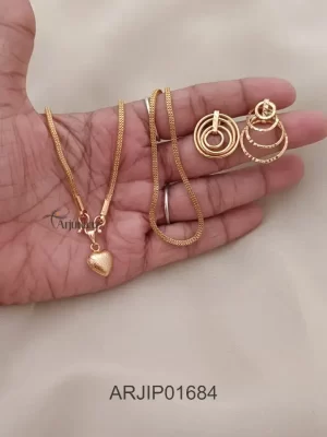 Elegant Heart Pendant Chain with Earrings