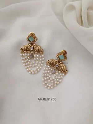 Trendy Torquise White Layered Pearl Earrings
