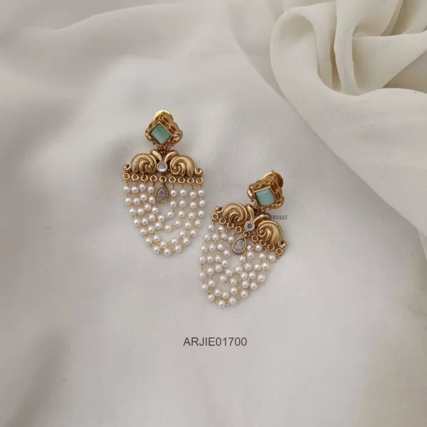 Trendy Torquise White Layered Pearl Earrings