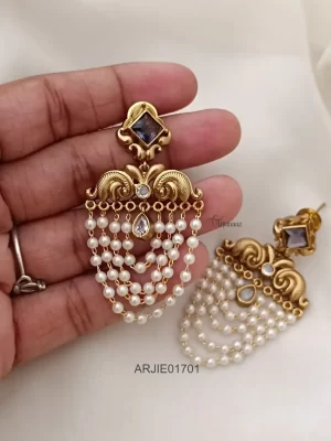 Purple White Layered Pearl Earrings