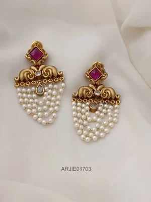 Ruby & White Layered Pearl Earrings