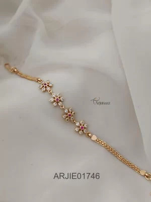 Floral White & Ruby Stone Bracelet