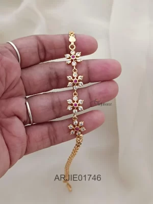 Floral White & Ruby Stone Bracelet