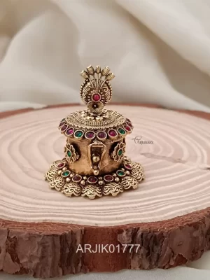 Antique Finish Ruby & Green Kum Kum Box