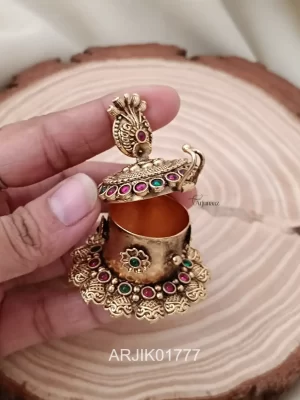 Antique Finish Ruby & Green Kum Kum Box