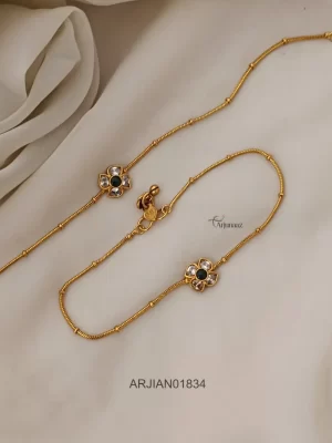 White Flower with Center Green Anklets