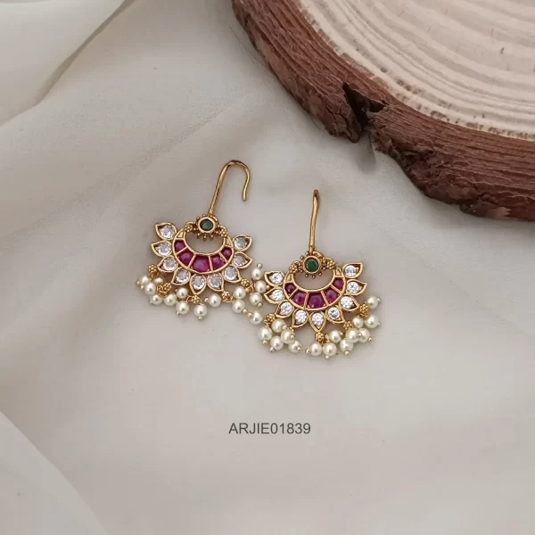 Gold Look Multistone Hook Chandbali Earrings