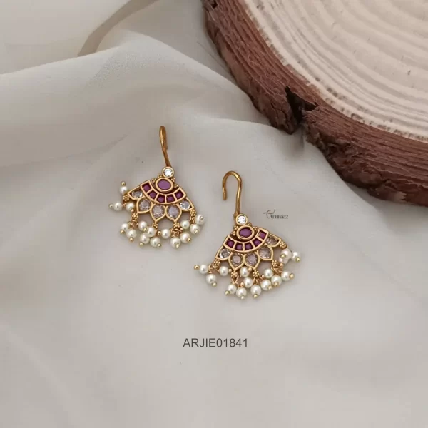 Ruby & White Stone Hook Earrings