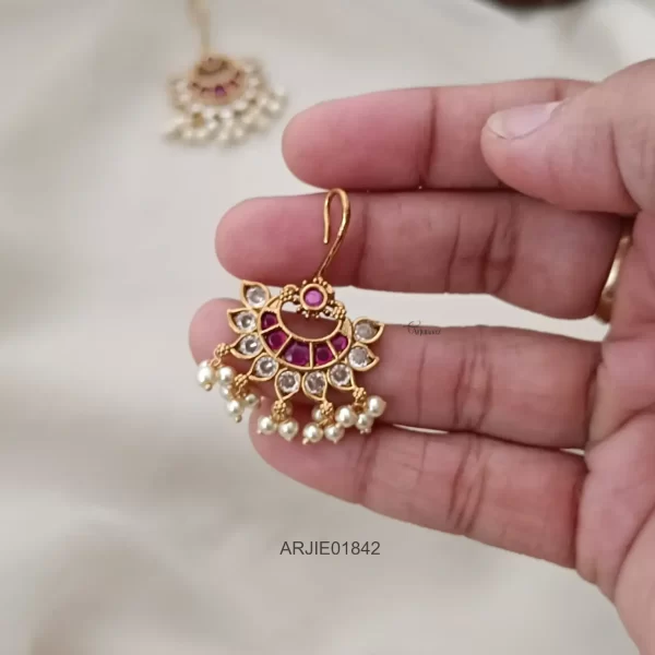 Ruby & White Hook Chandbali Earrings