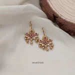 Floral Design Gold Bead Hangings Hook Earrings