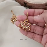 Floral Design Gold Bead Hangings Hook Earrings