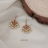 Ruby & White Stone Guttapusalu Hook Earrings