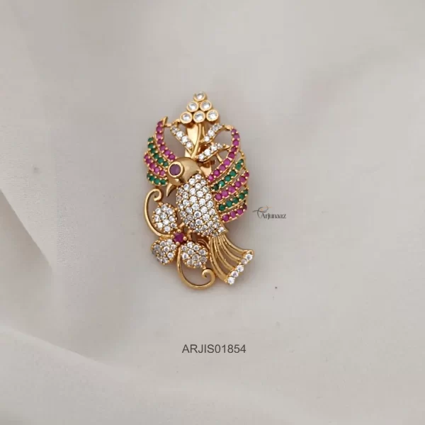 Bird Design Multi Stone Saree Pin