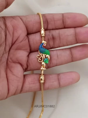 Blue & Green Enamel Peacock Mugappu Chain