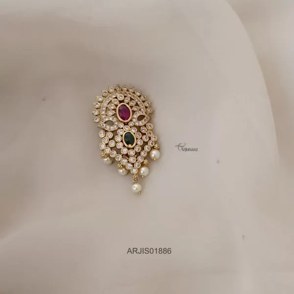 Multi Stone Pearl Hangings Saree Pin