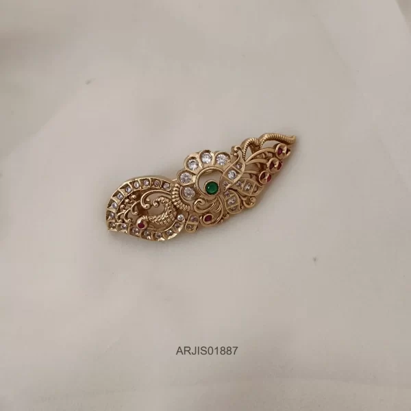 Leaf and Floral Design Peacock Saree Pin