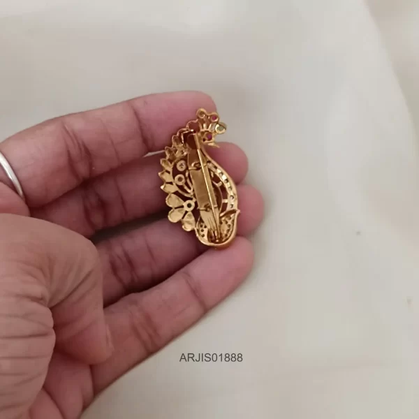 Dual Peacock Leaf and Floral Design Saree Pin