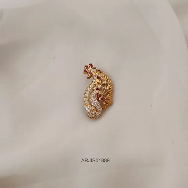 Ruby & White Stone Peacock Saree Pin