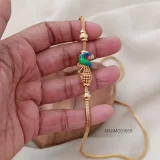 Enamel Peacock Ruby Stone Mugappu Chain