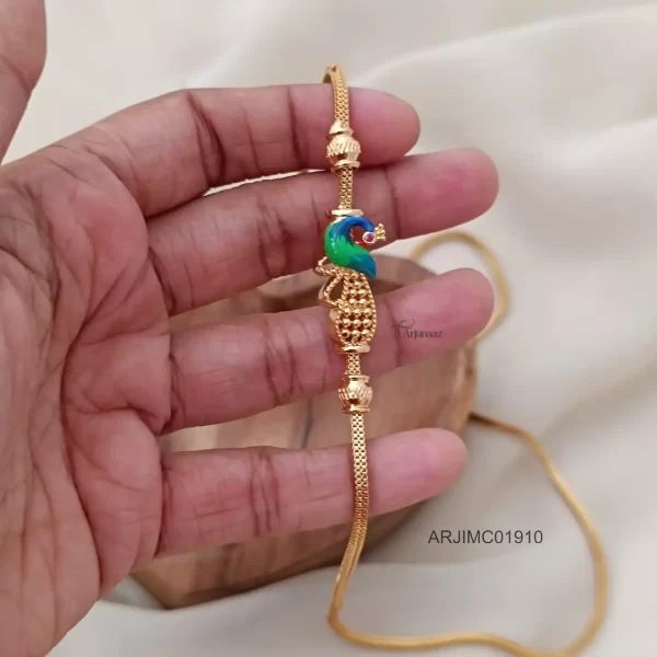 Enamel Peacock Ruby Stone Mugappu Chain