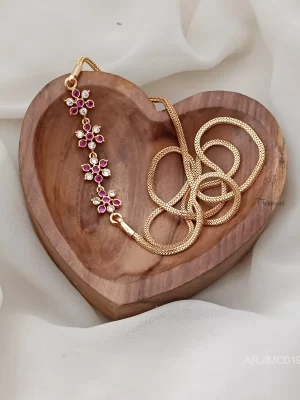 Ruby & White Stone Floral Mugappu Chain
