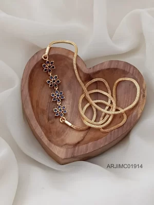 Floral Design Blue Stone Mugappu Chain