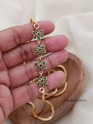 Floral Design Green Stone Mugappu Chain