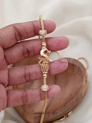 White Stone Peacock Side Locket Chain