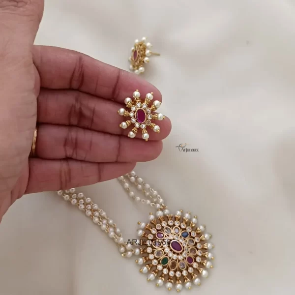 Pearl Long Haram with Navarathna Pendant