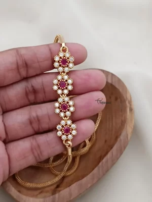 Floral Ruby Stone Mugappu Chain