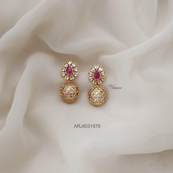 Cute Ruby & White Stone Earrings