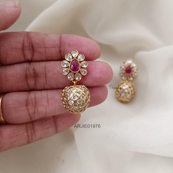 Cute Ruby & White Stone Earrings