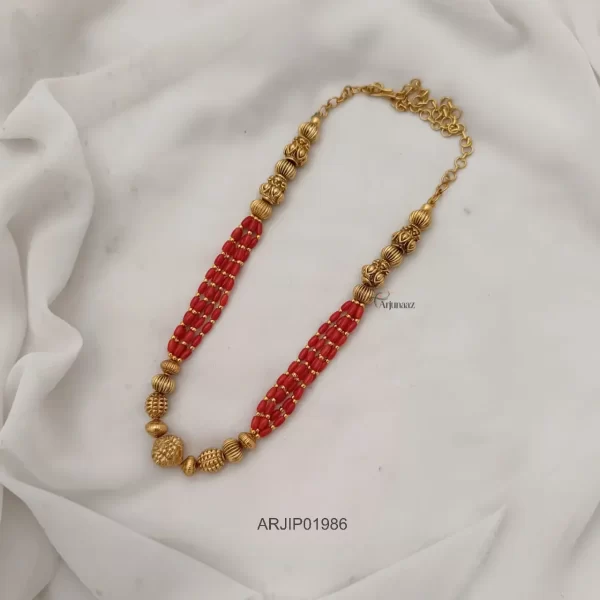 Trendy Gold Beads and Coral Chain