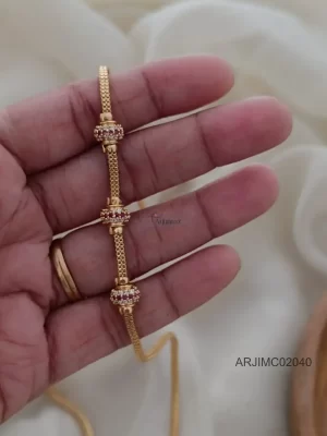 White & Ruby Ball Mugappu Chain