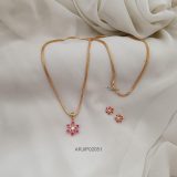 Floral Ruby and White Stone Pendant Chain Set