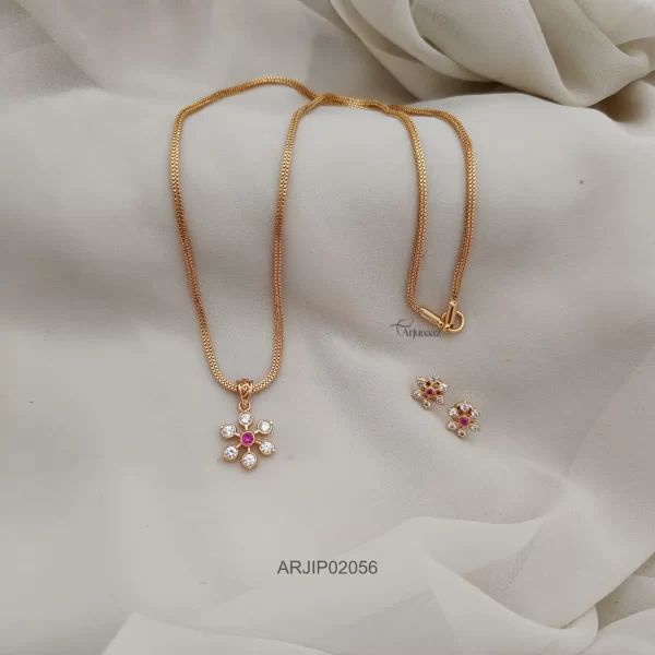 Floral White & Ruby Pendant Chain Set