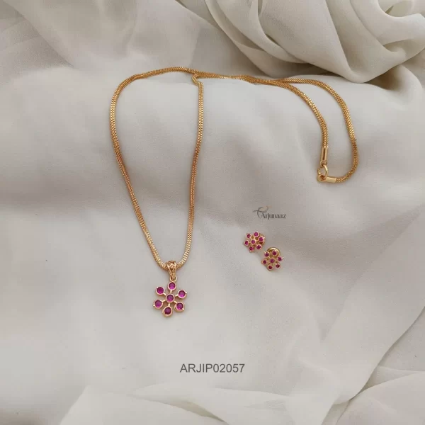 Floral Ruby Stone Pendant Chain Set