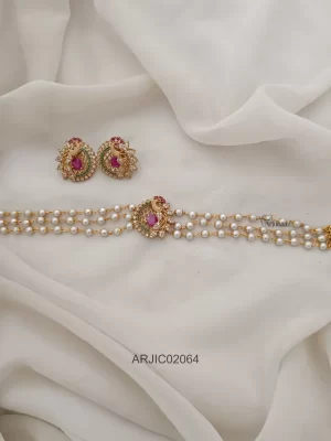 Multi Stone Peacock Design Pearl Choker
