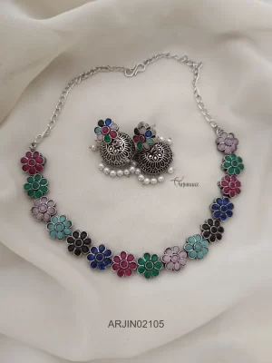 Cute Floral Design German Silver Necklace