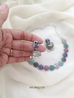 Cute Floral Design German Silver Necklace