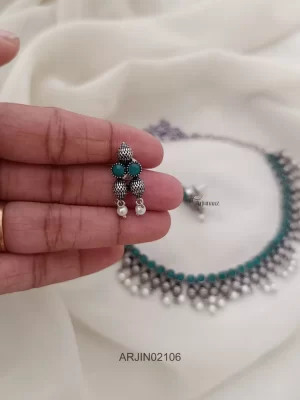 German Silver Necklace with Pearl Hangings