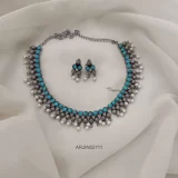 Blue Stone Pearl Hanging German Silver Necklace