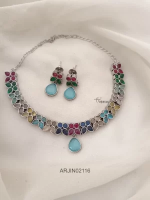 Bule Stone Pendant German Silver Necklace