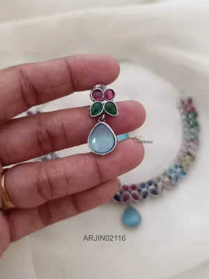 Blue Stone Pendant German Silver Necklace