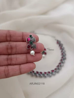 Ruby & Green Stone German Silver Necklace